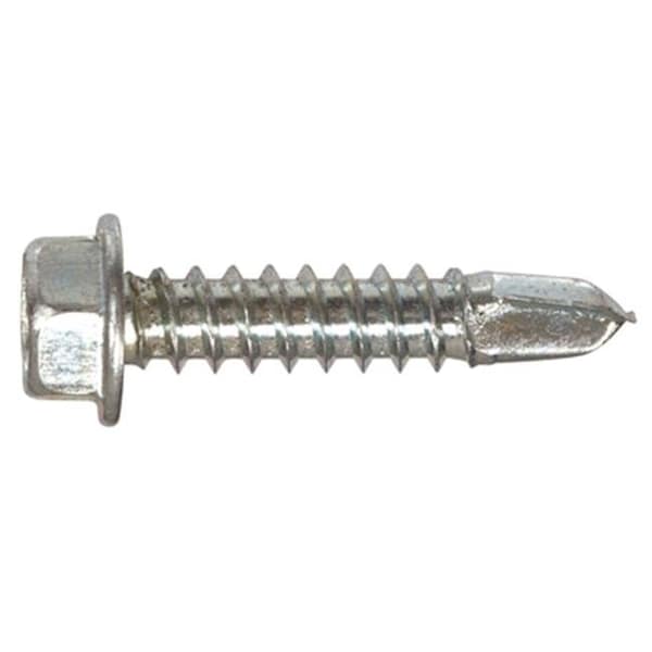 Self-Drilling Screw, #10 x 1 in, Zinc Plated Flange Hex Head External Hex Drive